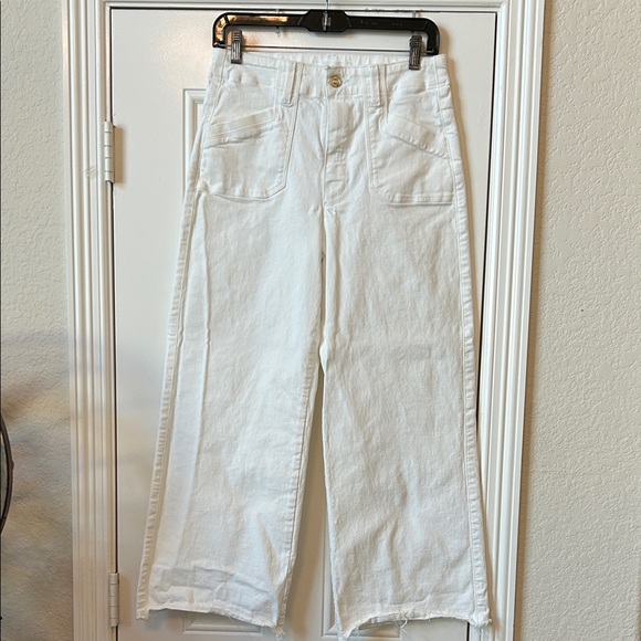 PAIGE Denim - PAIGE White Anessa Utility Wide Leg Jeans Size 28 High Rise Raw Hem